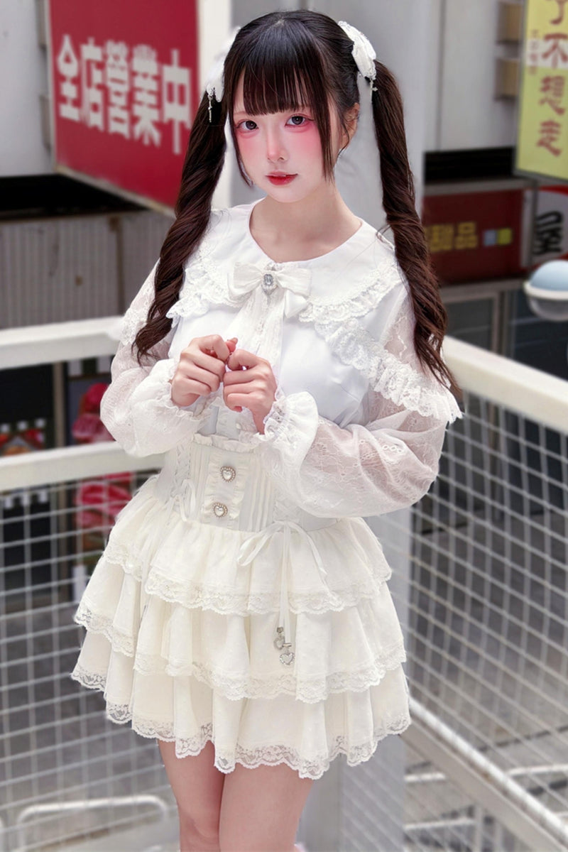 Sweet Girly Lace Blouse + Corset Skirt