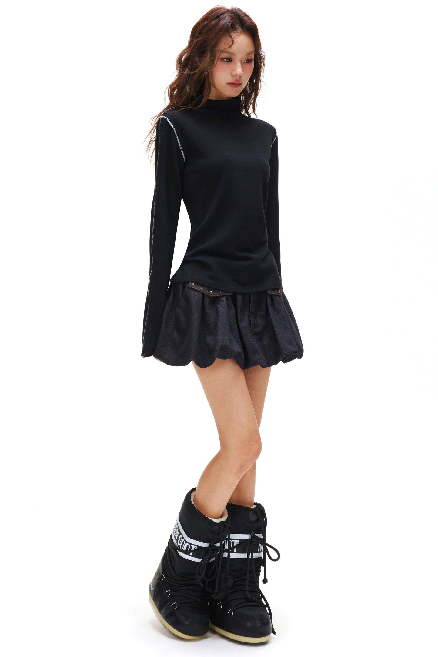 A-line Arm Turtleneck Tops