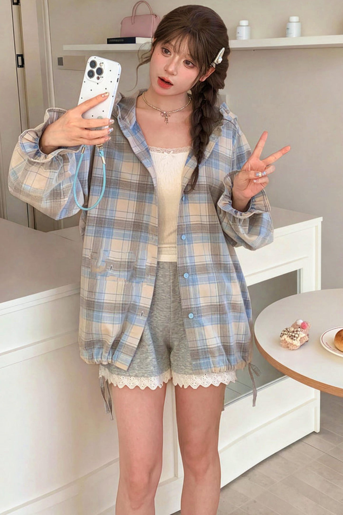 Plaid Cotton Hooded Shirt