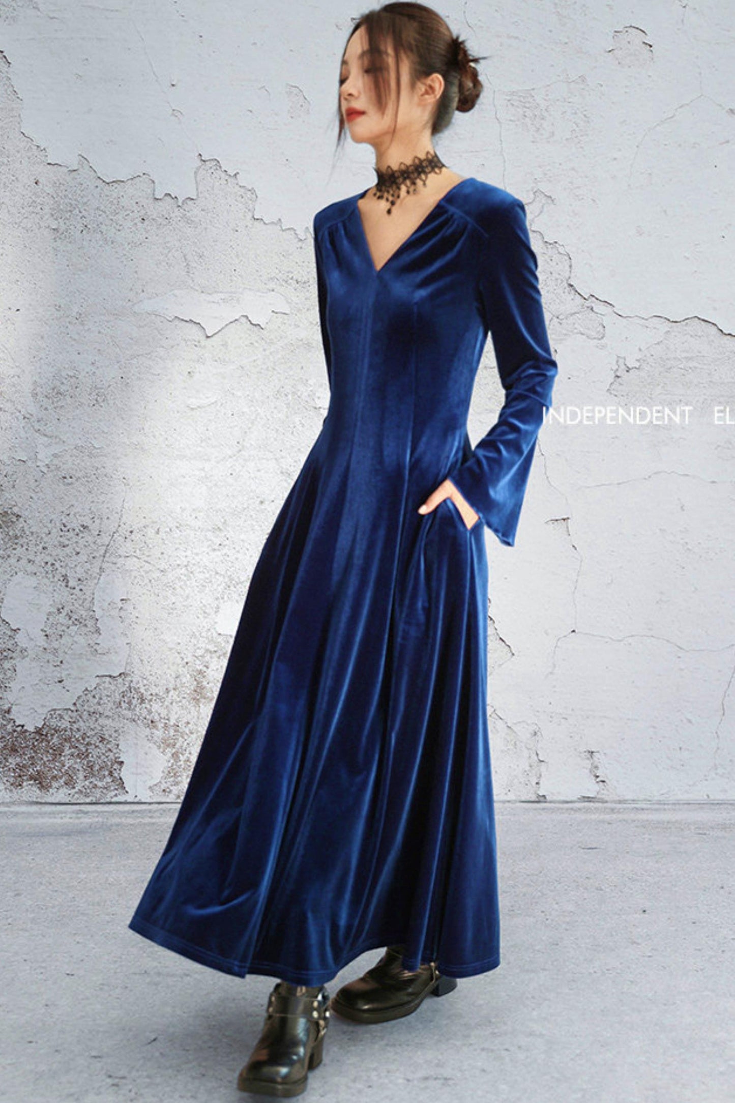 Deep Buoy Neck Velvet Dress