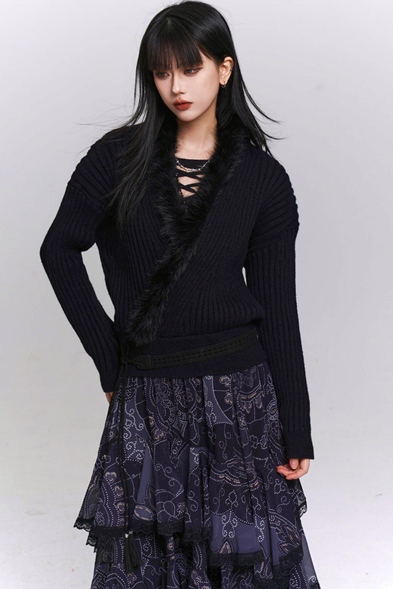 Soft Gray V-neck Knit Sweater