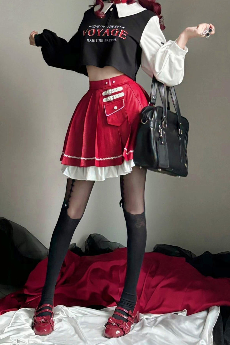 Street Cropped Top + Pleated Mini Skirt