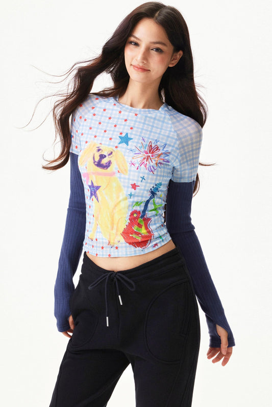Graffiti Mesh Patchwork Top