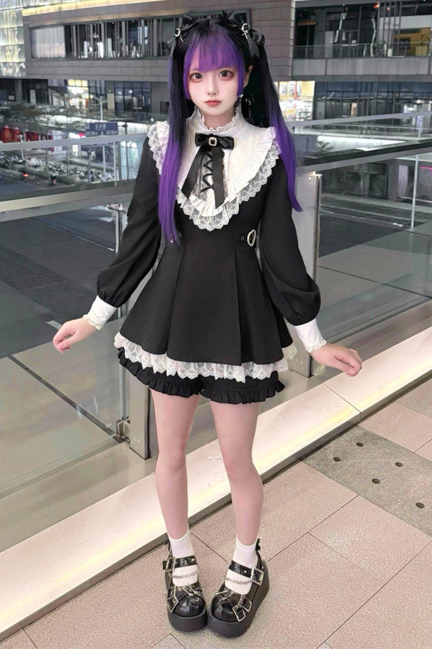 Gothic Dark Kawaii Lace Dress + Accessories (with Shorts)