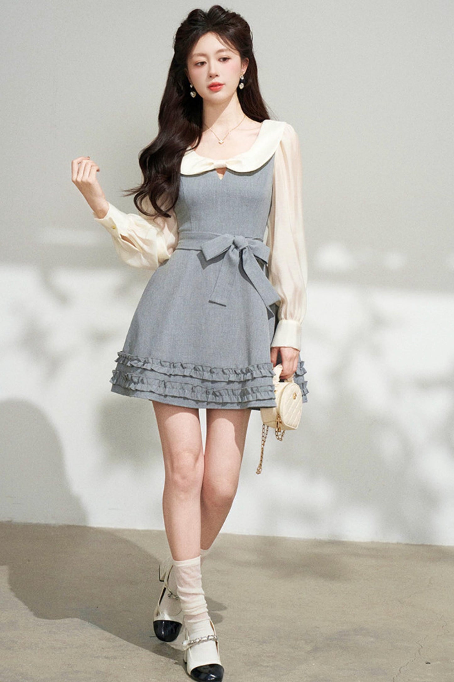 Faux Two Piece Grey Dress
