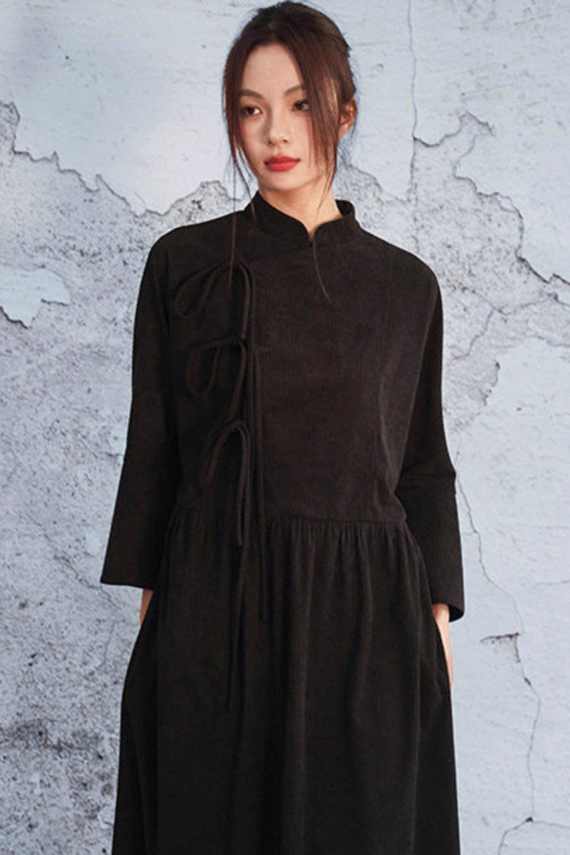Black Corduroy Long Dress