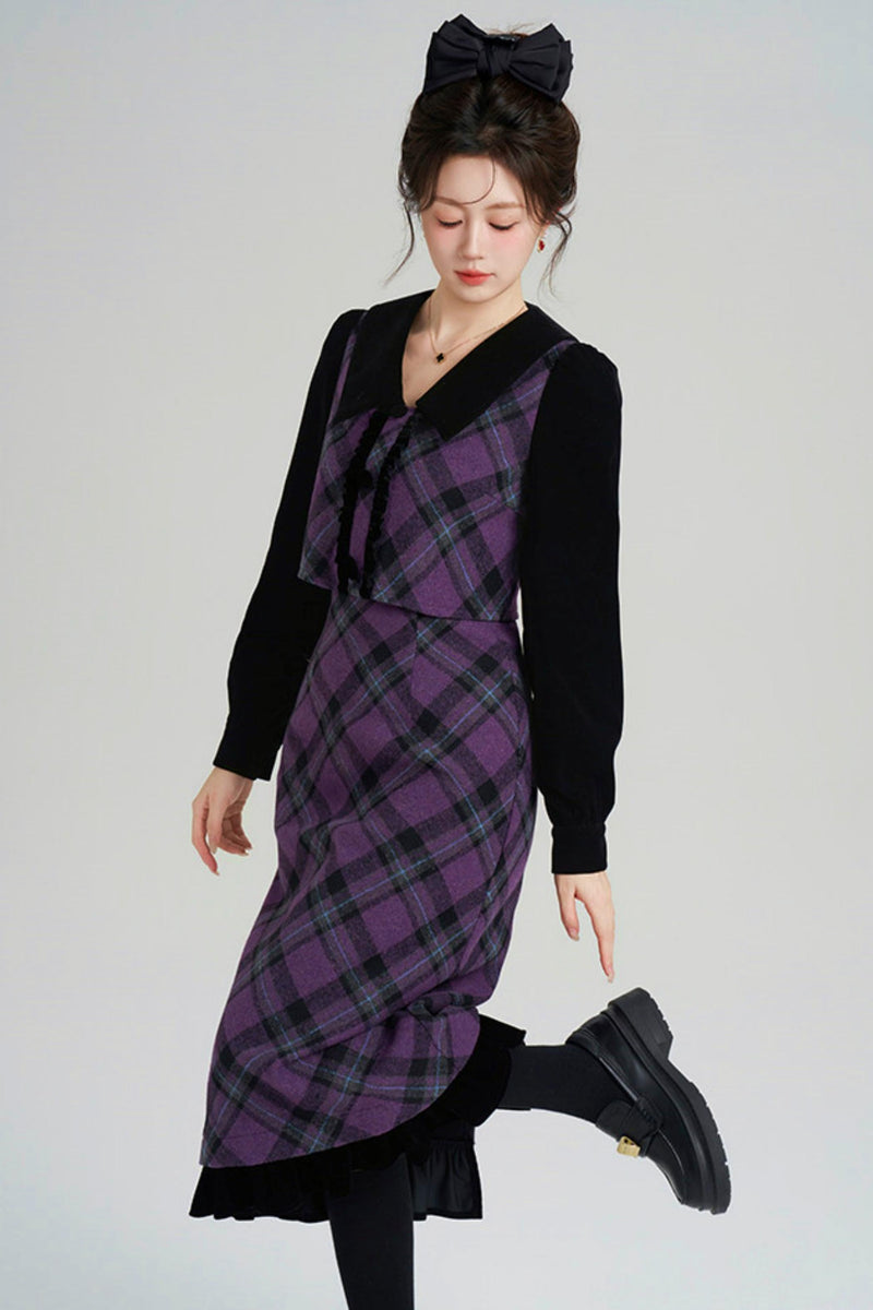 Velvet Patchwork Plaid Dress