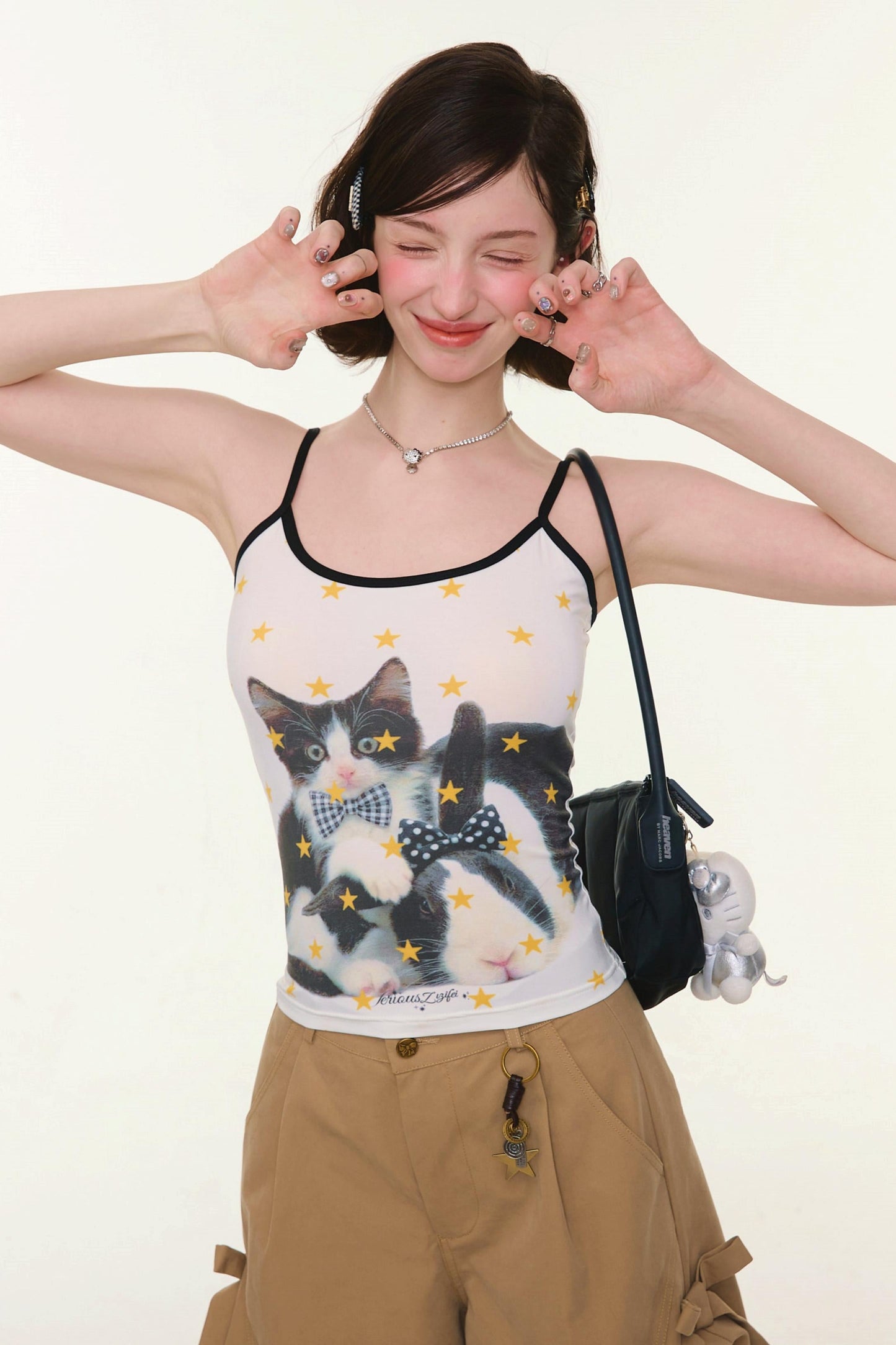 Bow Tie Cat Print Camisole