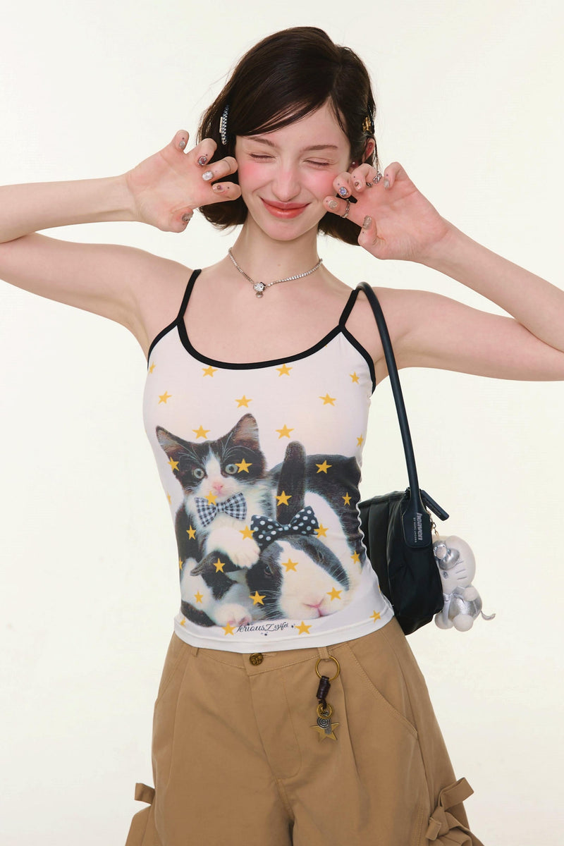 Bow Tie Cat Print Camisole