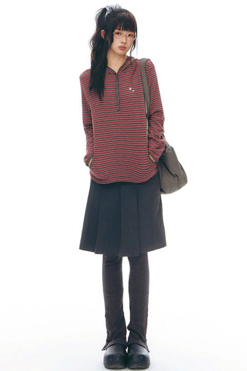 Striped Hooded Knit Tops