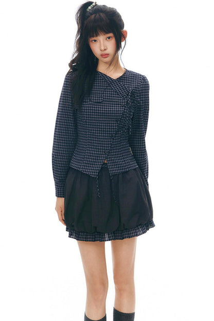 Y2k Small Checkered Shirt + Skirt