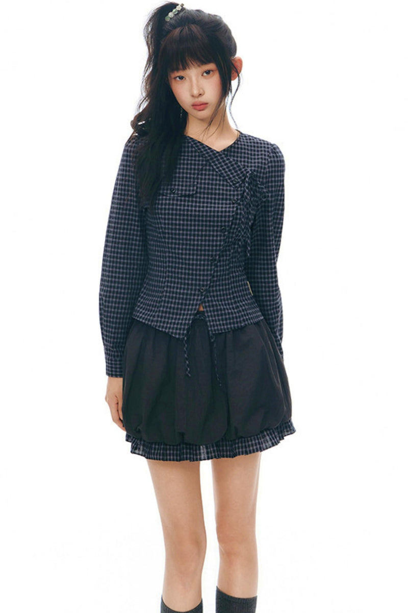 Y2k Small Checkered Shirt + Skirt