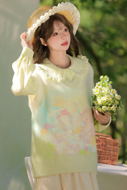 Gradient Bear Knit Vest + Shirt