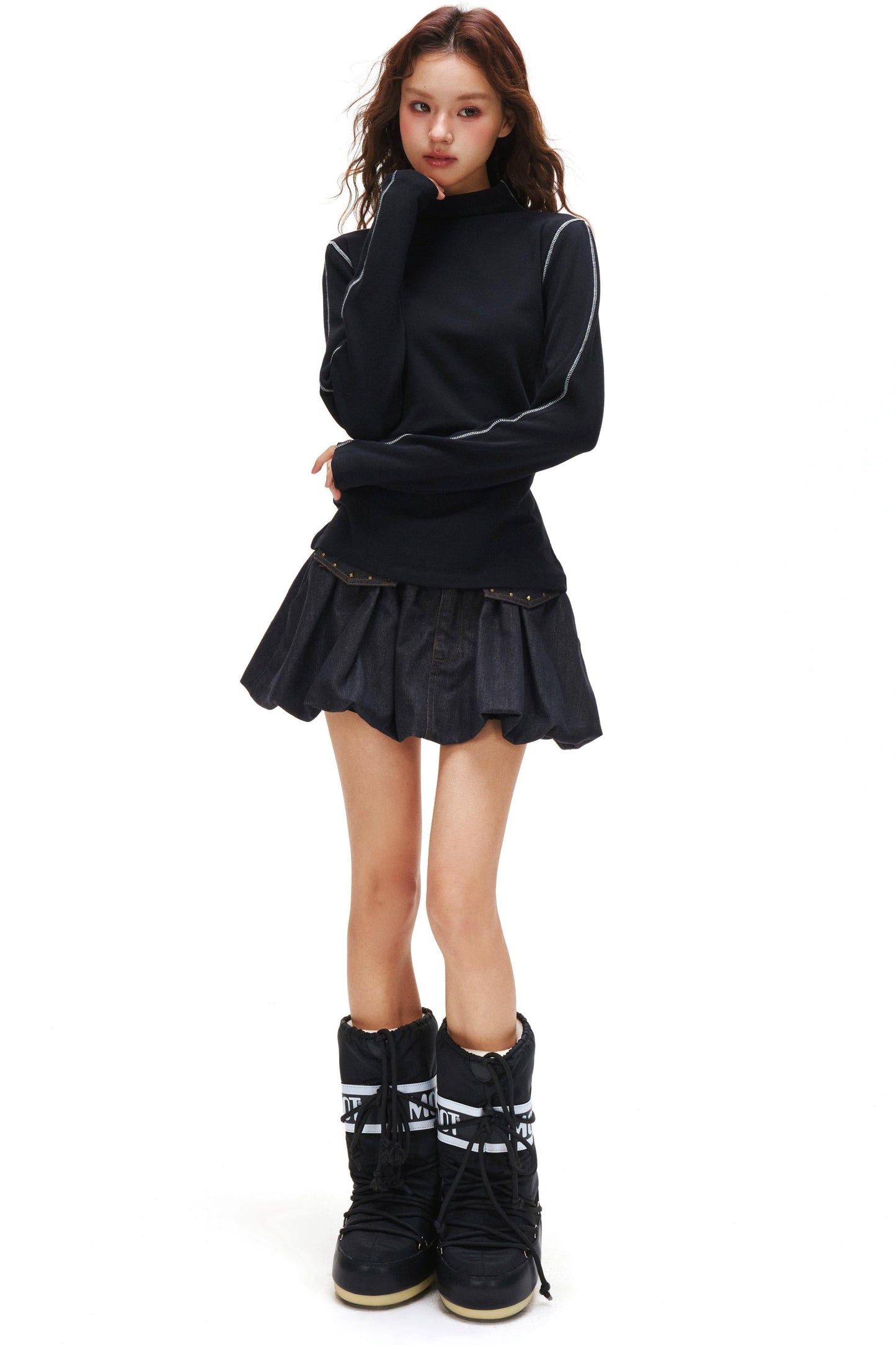 A-line Arm Turtleneck Tops