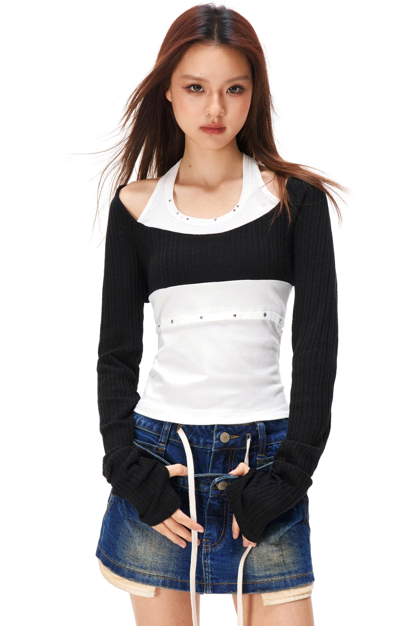 Rhinestone Layered Knit Top