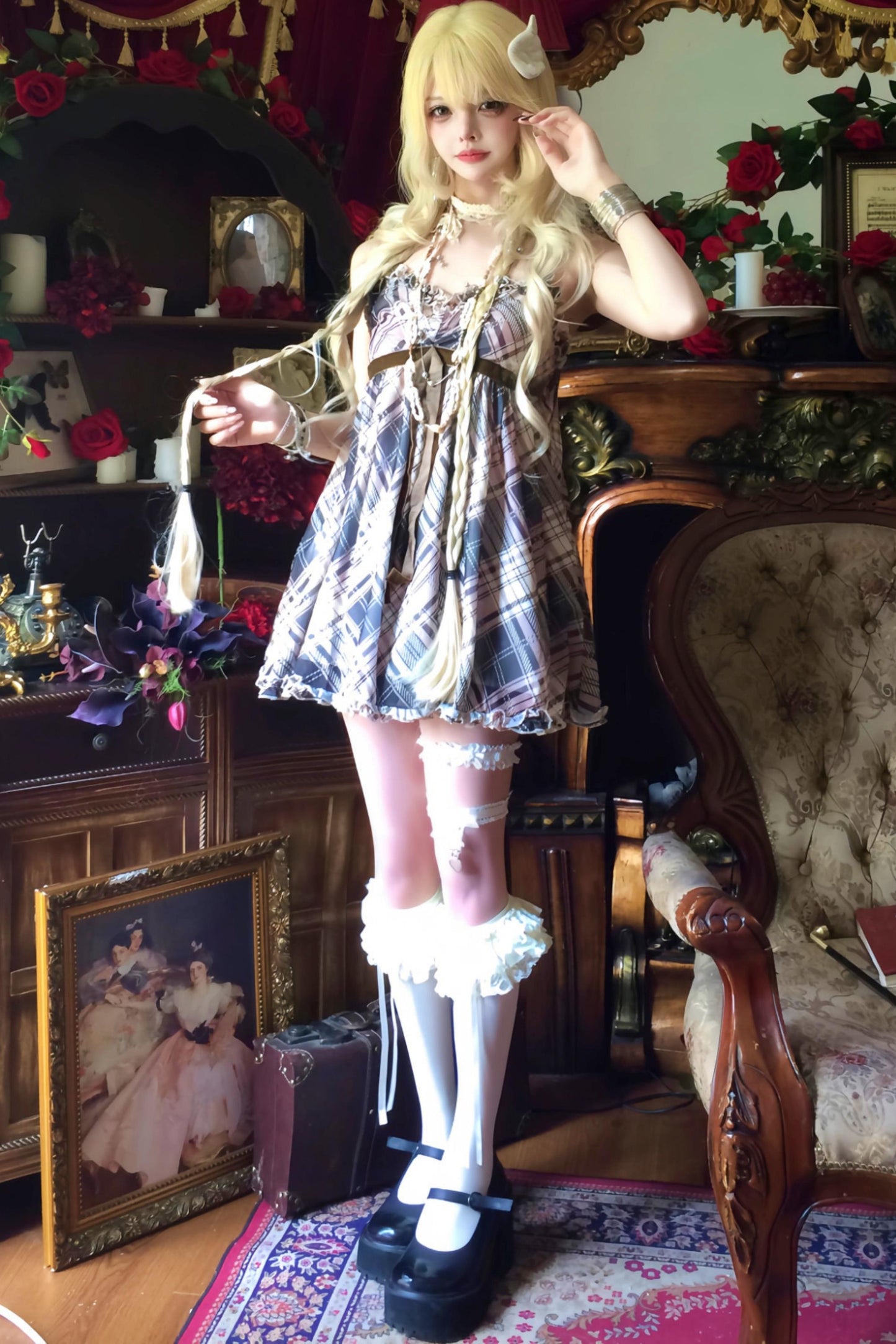 Retro Plaid Camisole Dress