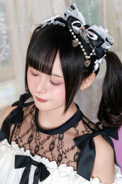 Black and White Dark Kawaii Swimsuit + Headband