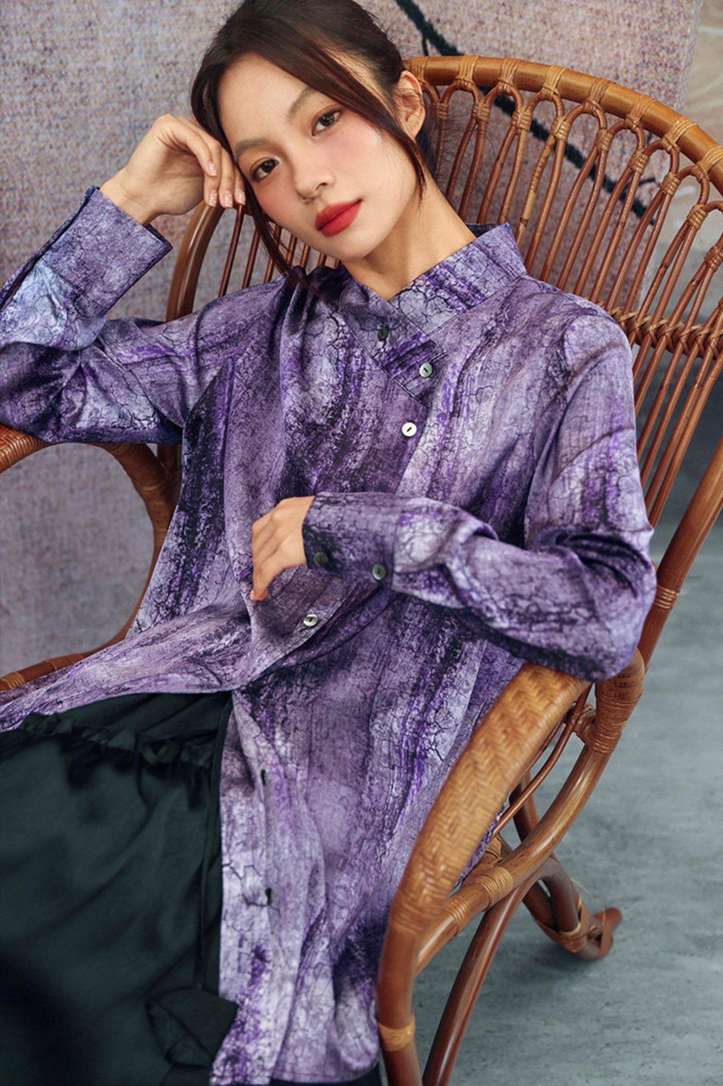 Satin Retro Stand Collar Top