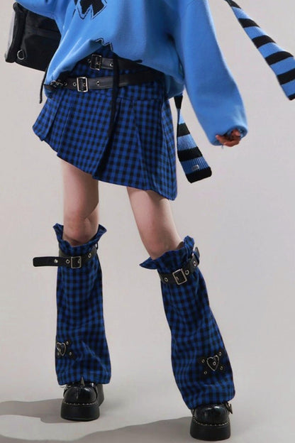Diagonal Plaid Pleated Skirt + Leg Warmers