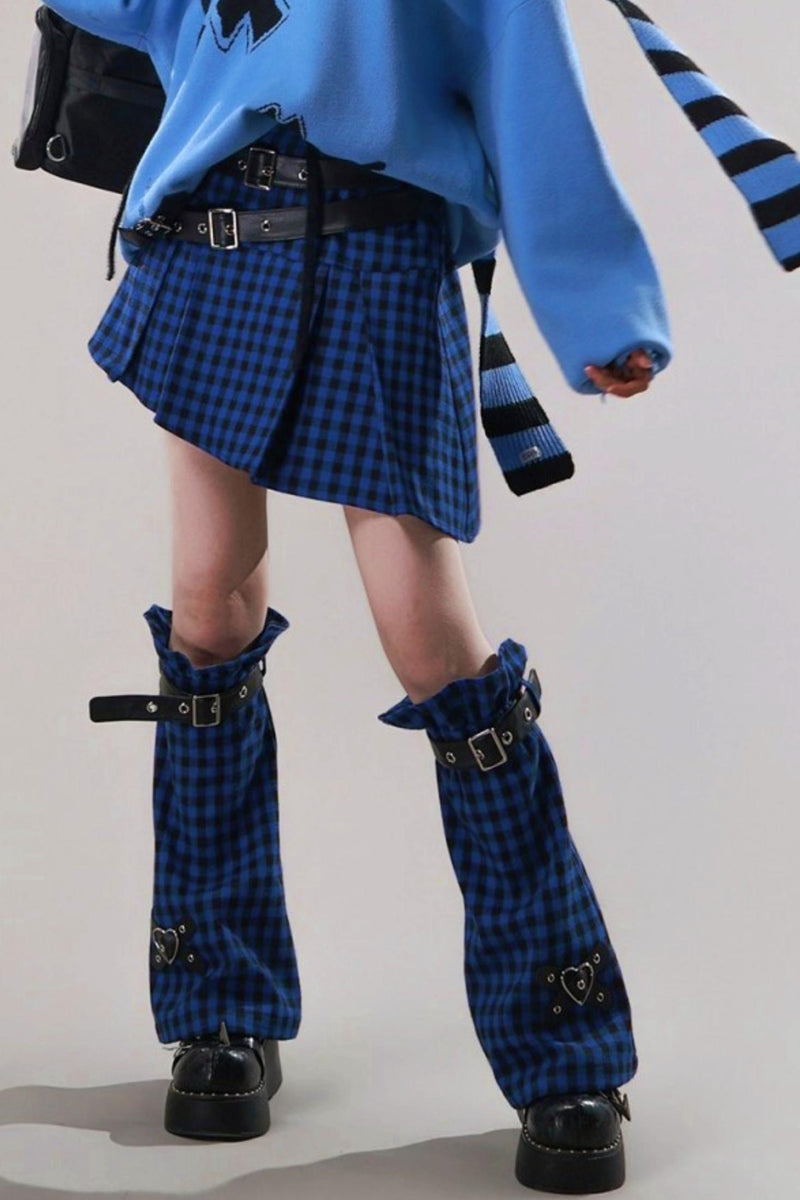 Diagonal Plaid Pleated Skirt + Leg Warmers
