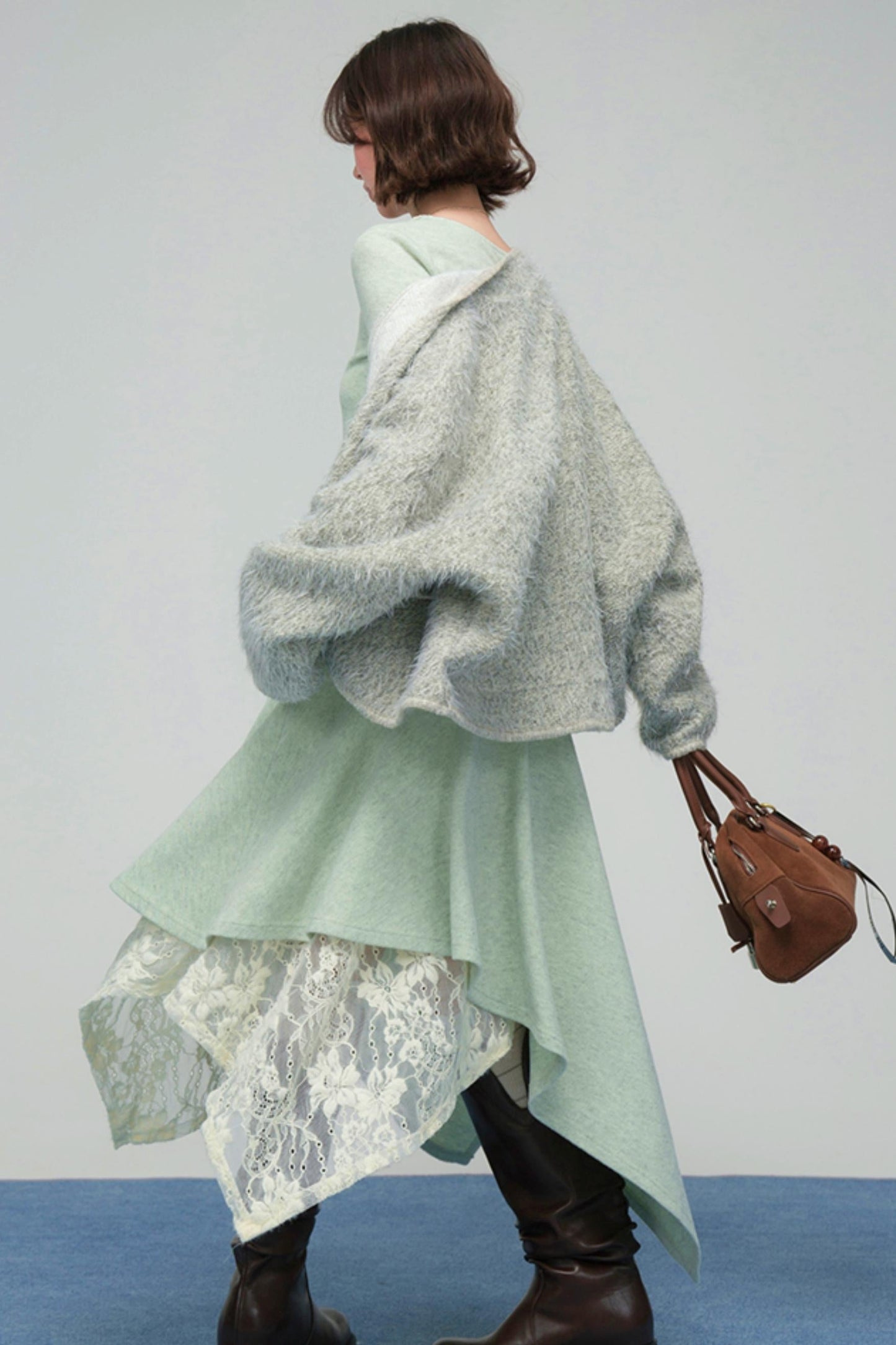 Lace Collar Knit Top + Asymmetrical Skirt
