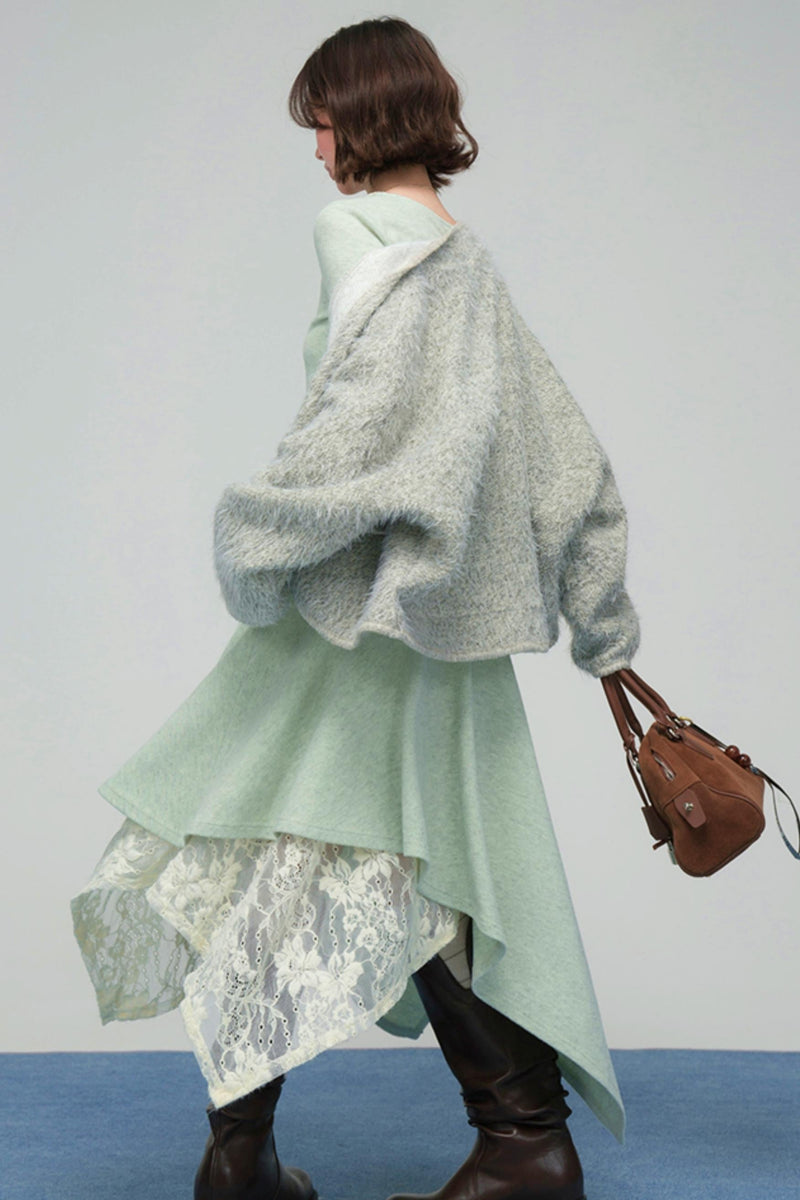Lace Collar Knit Top + Asymmetrical Skirt