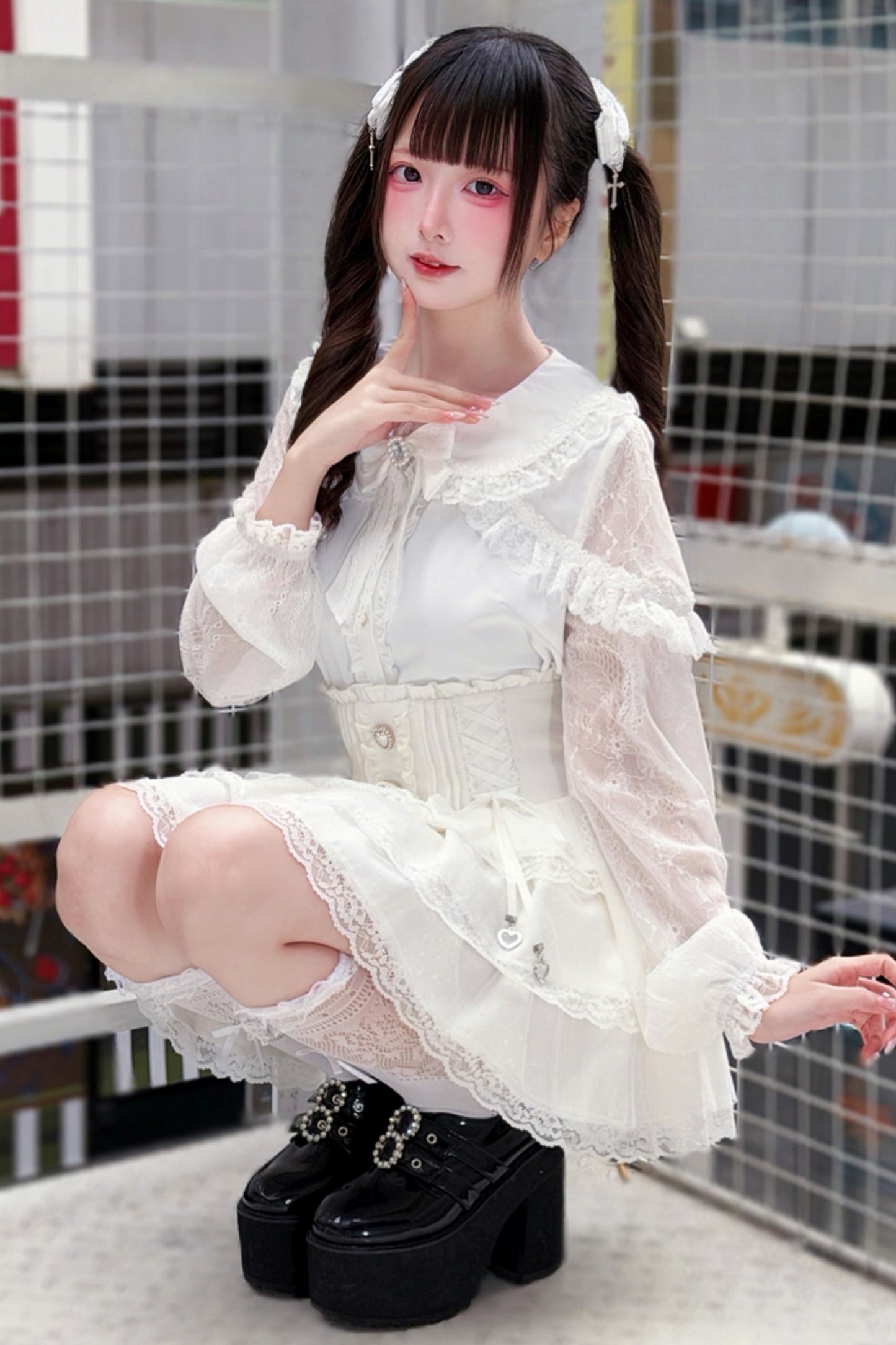 Sweet Girly Lace Blouse + Corset Skirt