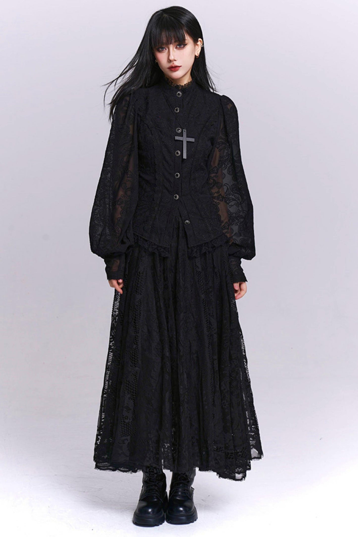 Dark Jacquard Gothic Blouse