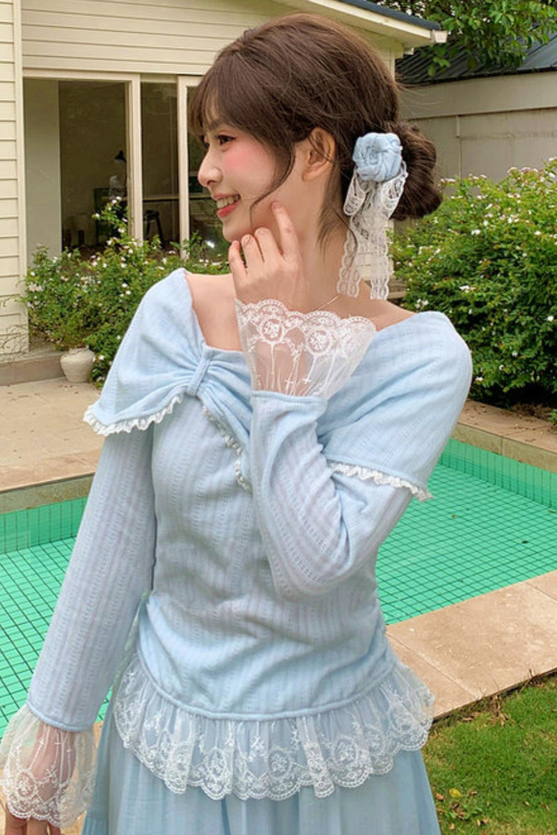 Lace Patchwork Off-shoulder Top + Long Skirt