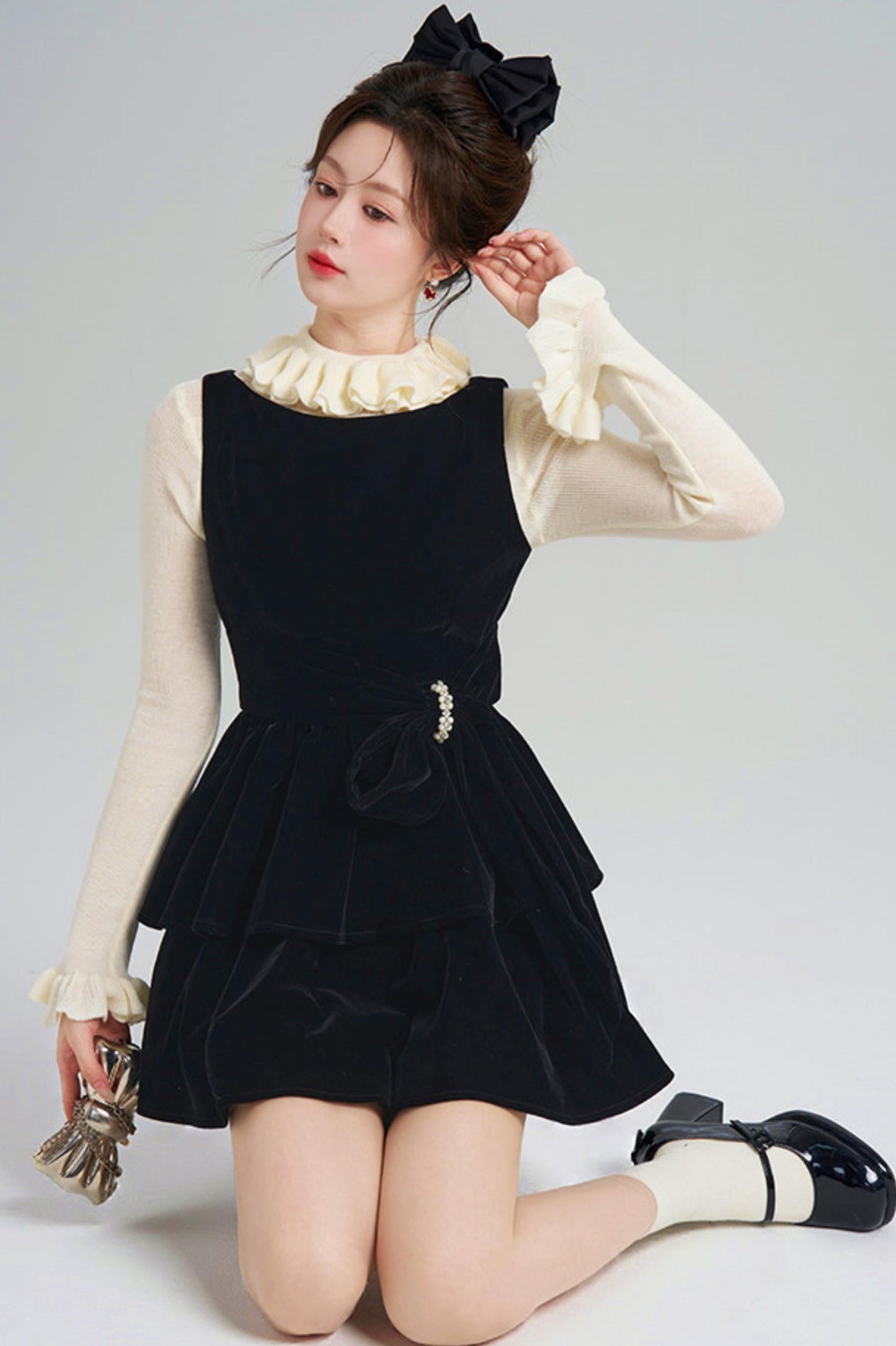 Black Velvet Tiered Dress + Top