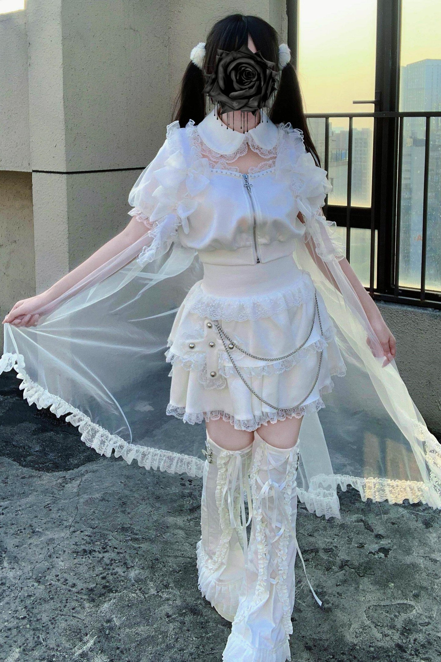 Gothic Dark Kawaii Cross Setup + Lace Vest