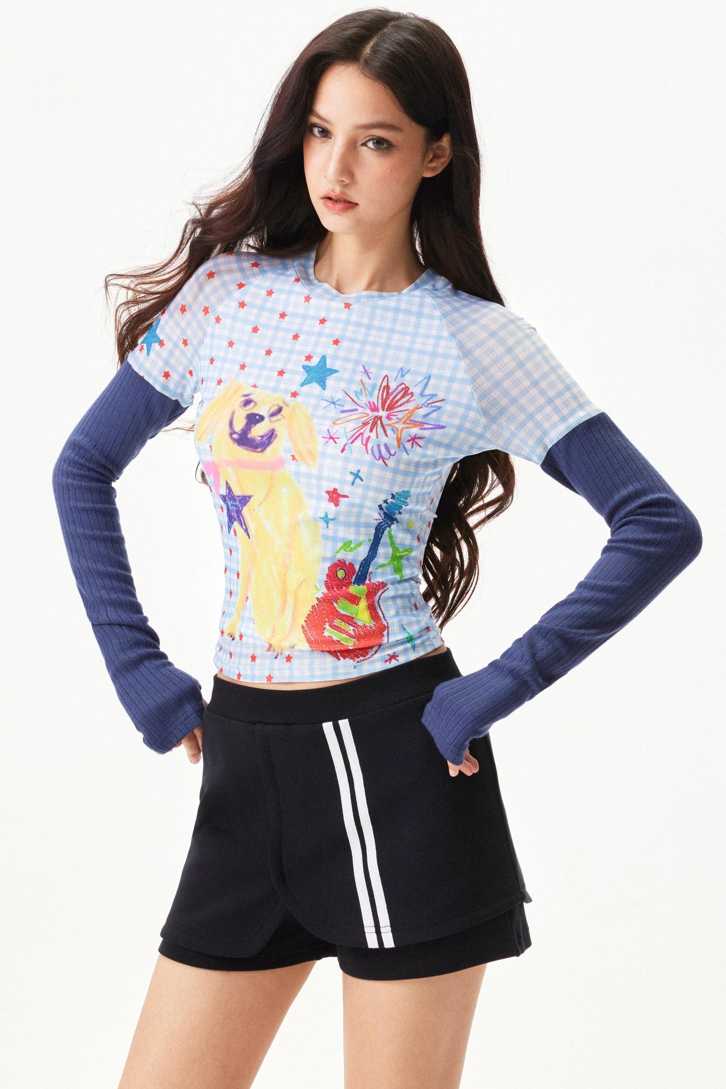 Graffiti Mesh Patchwork Top
