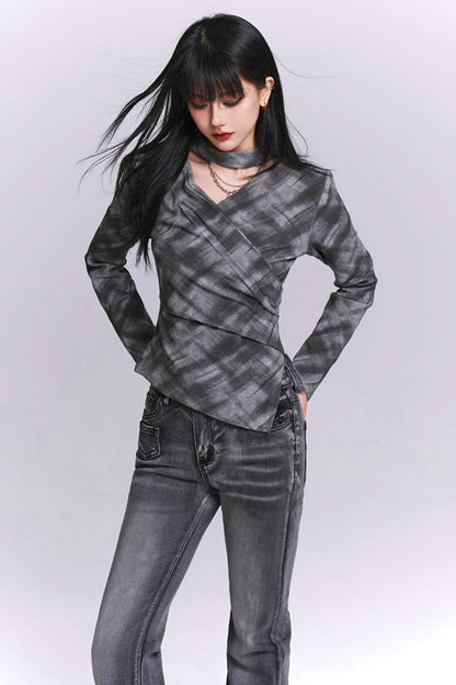 Ghost League Gray Plaid Top
