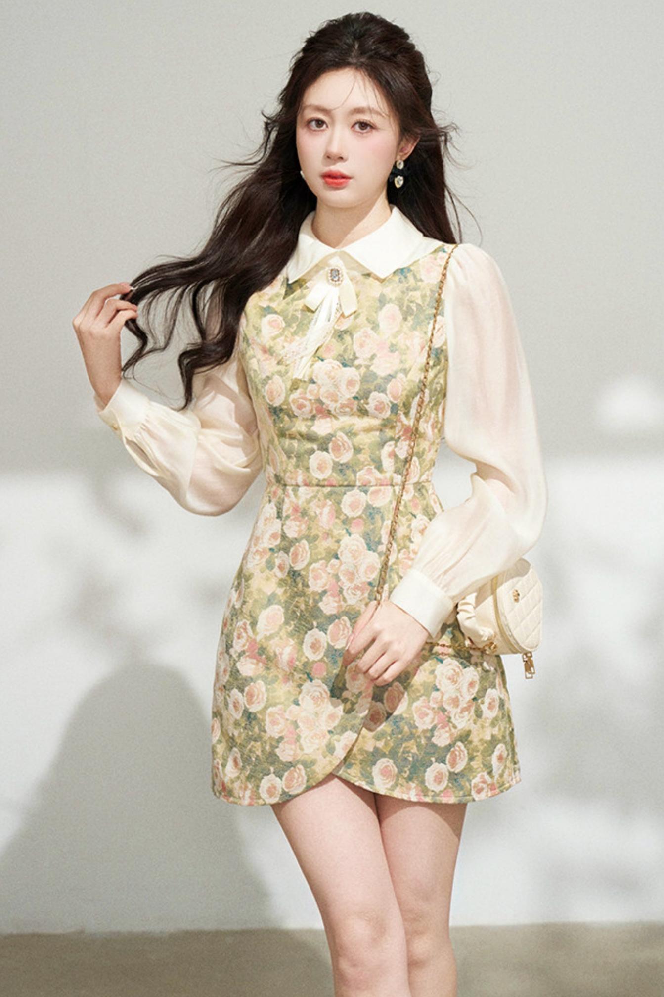 Retro Flower Patchwork Jacquard Dress