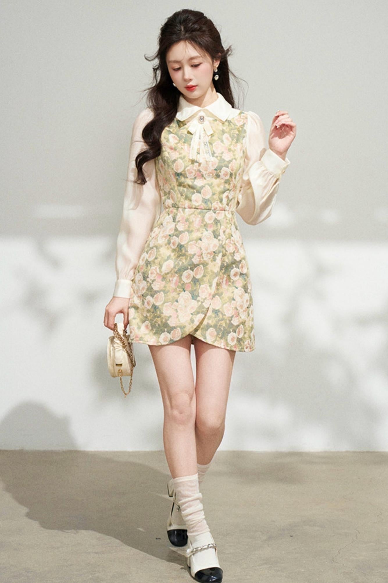 Retro Flower Patchwork Jacquard Dress