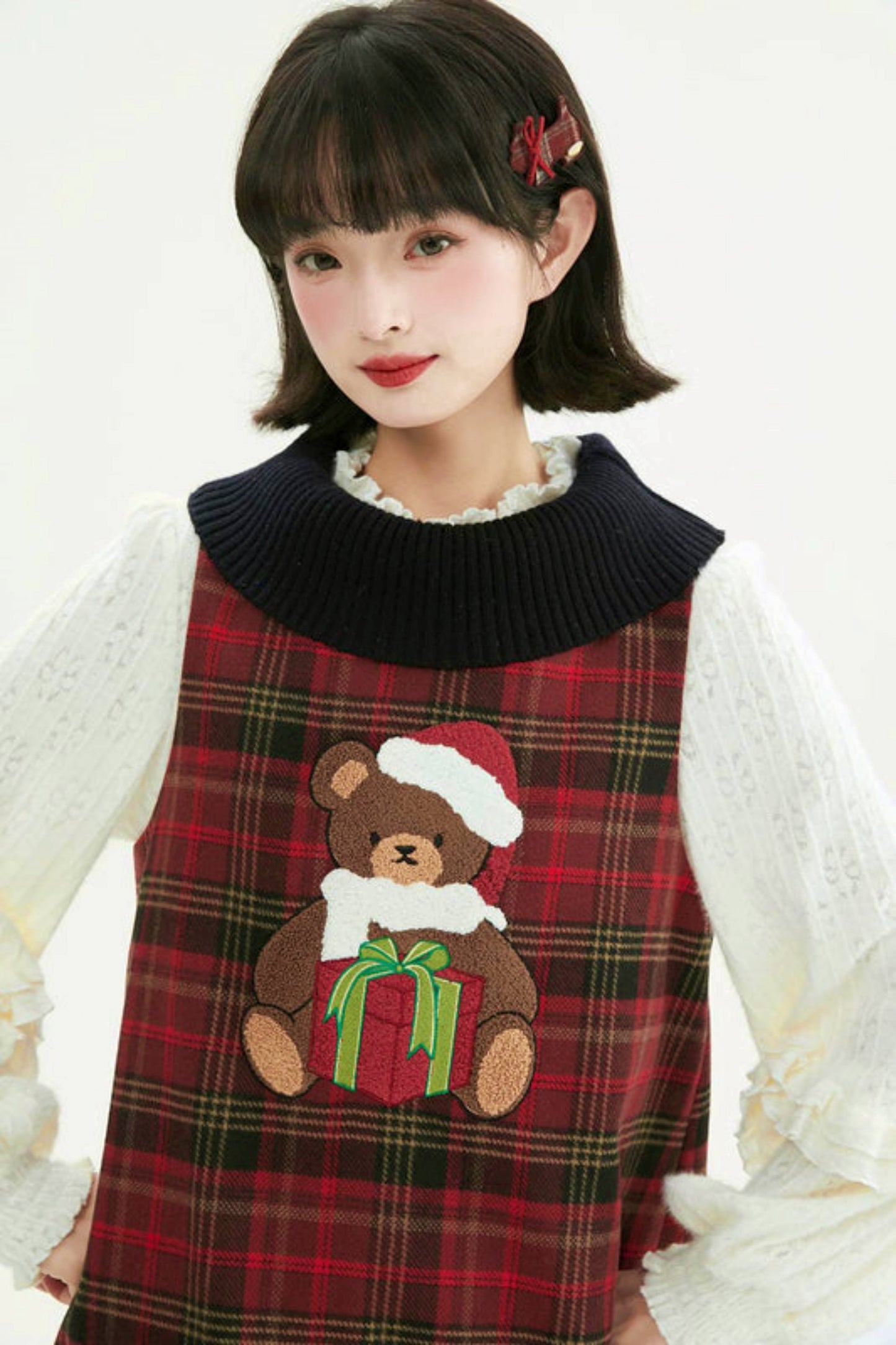Holiday Bear Red Plaid Dress