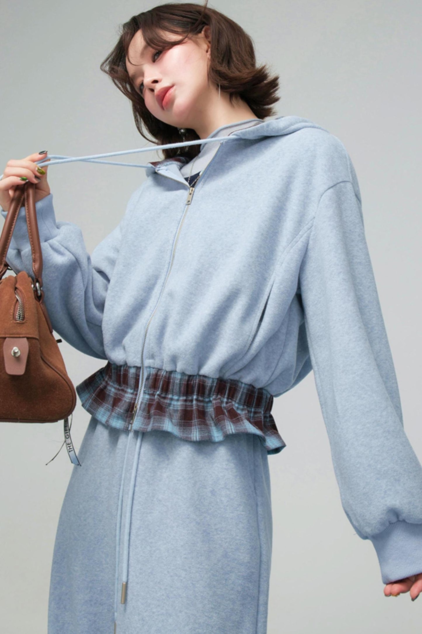Check Hooded Hoodie + Loose Pants