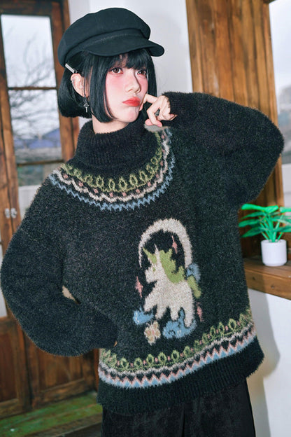 Four Pop Faux Fur Jacquard Sweater