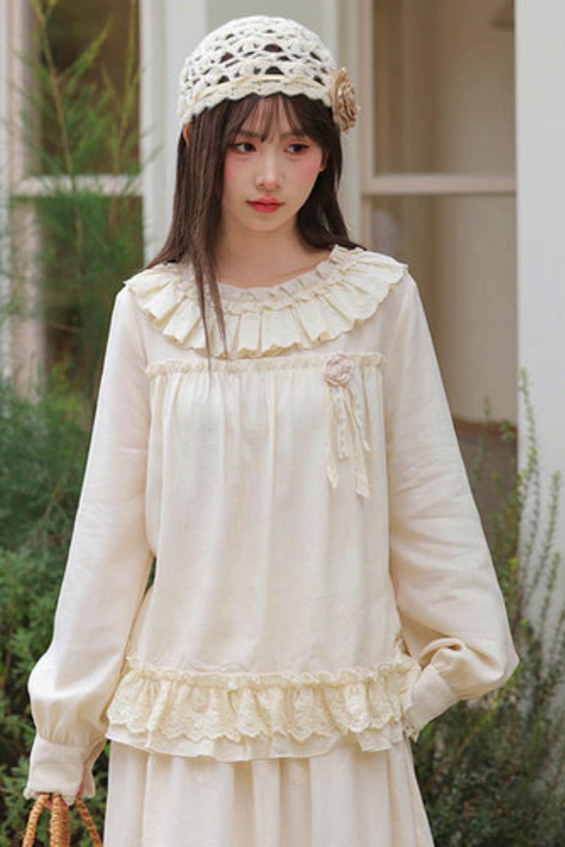 Sweet Lace Trim Blouse