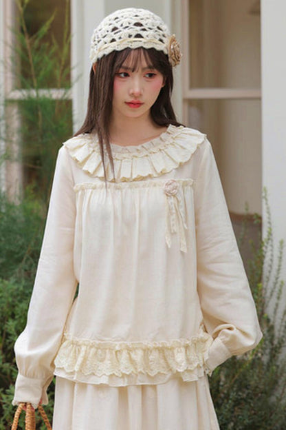 Sweet Lace Trim Blouse