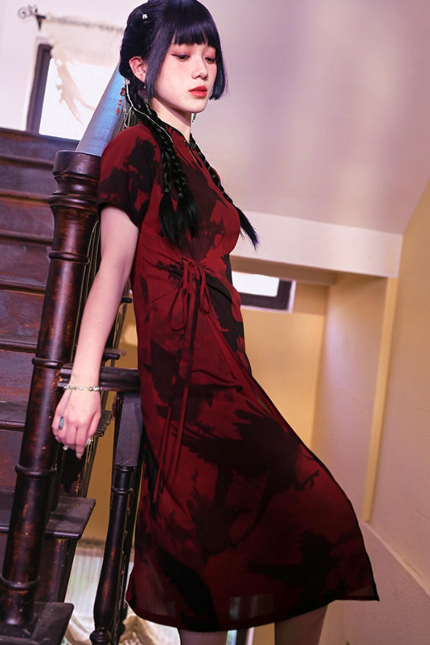 Red and Black Cheongsam Dress