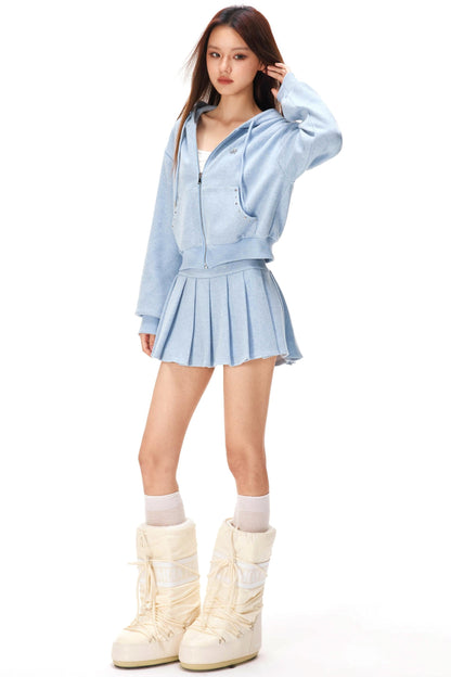 Zip-up Hoodie + Pleated Skirt