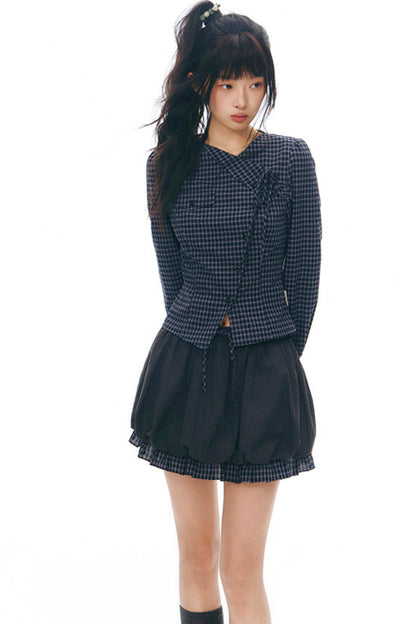 Y2k Small Checkered Shirt + Skirt