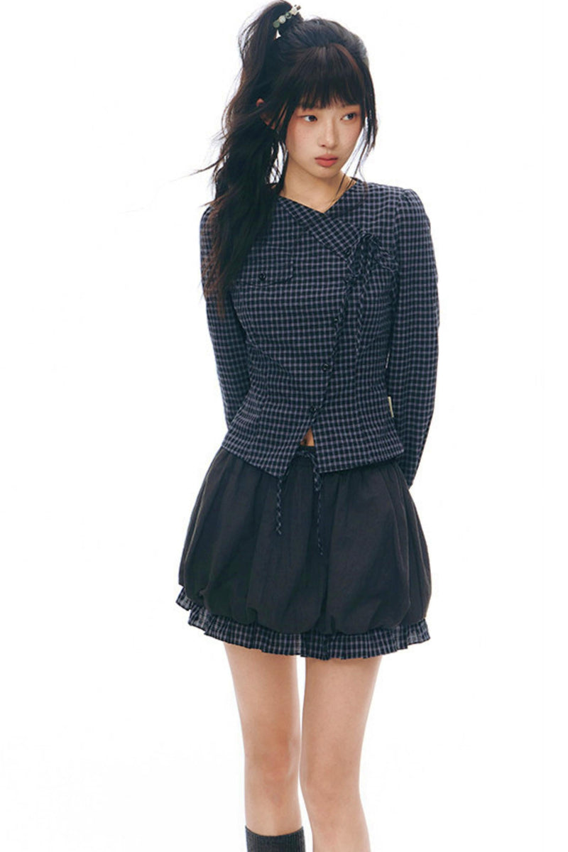 Y2k Small Checkered Shirt + Skirt