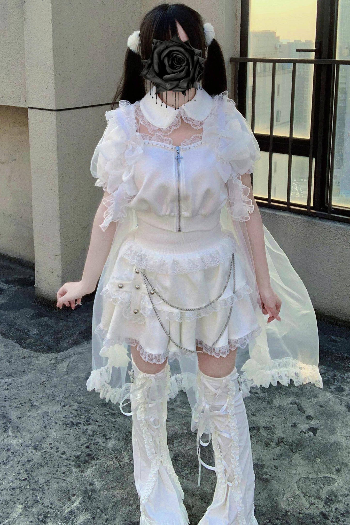 Gothic Dark Kawaii Cross Setup + Lace Vest
