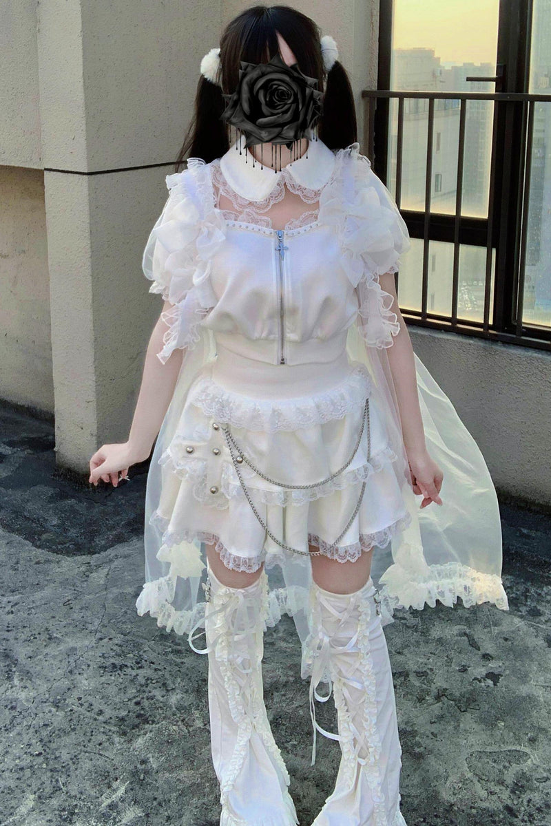 Gothic Dark Kawaii Cross Setup + Lace Vest