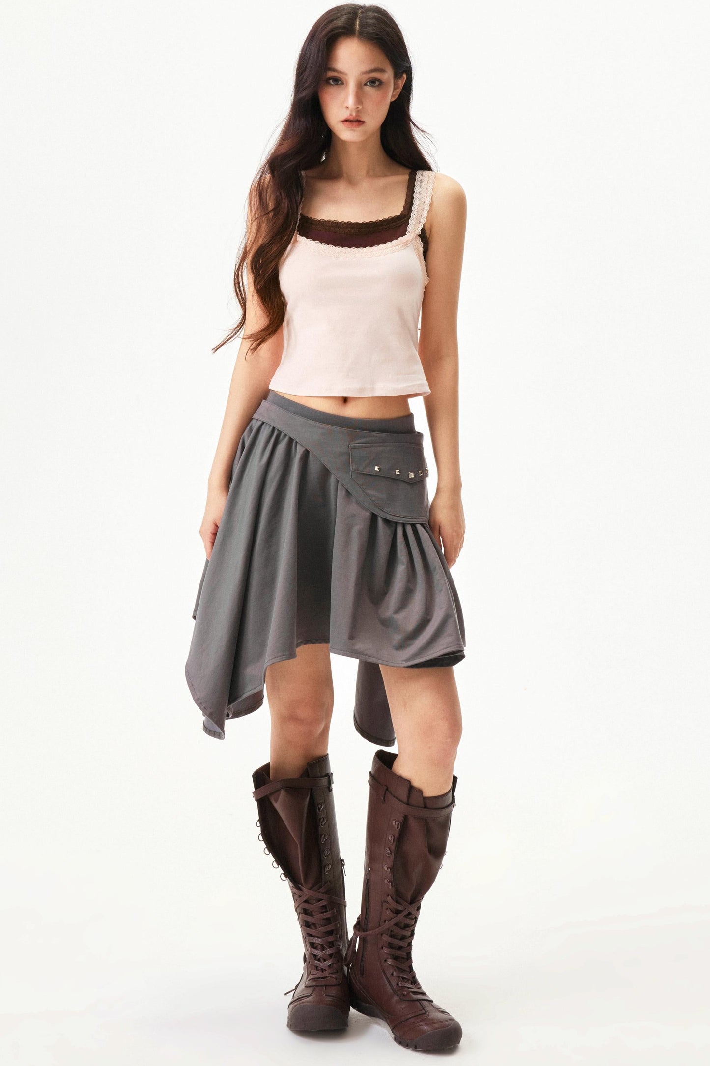 Star Print Lace Trim Tank Top