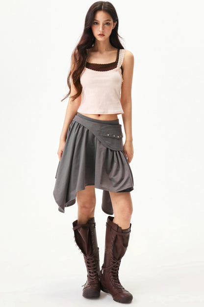 Star Print Lace Trim Tank Top