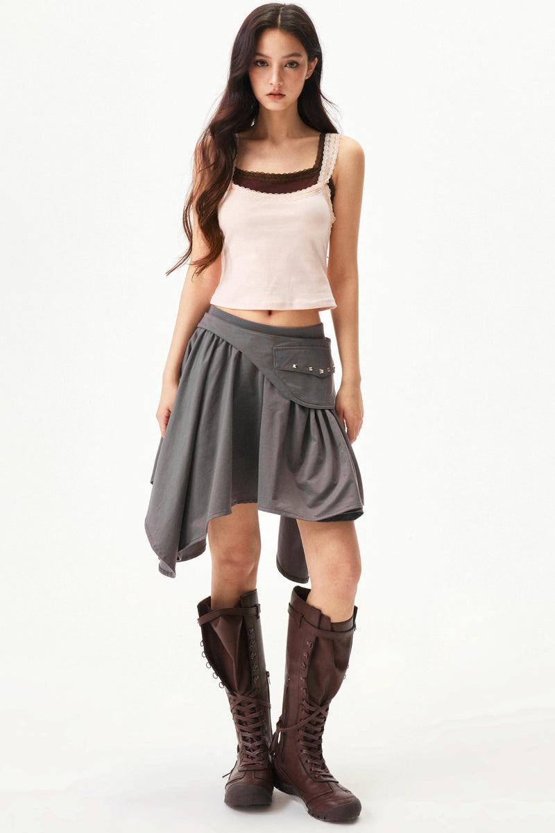 Star Print Lace Trim Tank Top