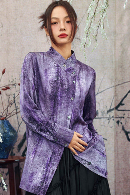 Satin Retro Stand Collar Top
